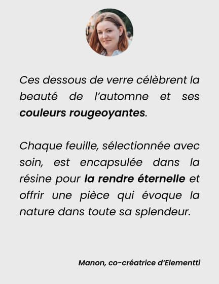 sous verres résine inclusion feuille automne